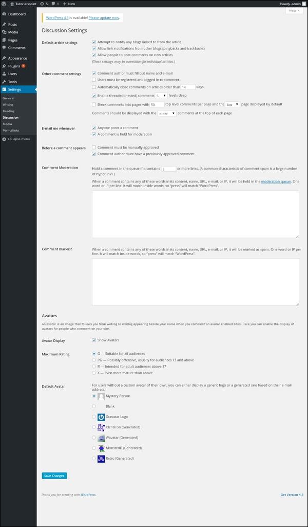 WordPress – Discussion Setting