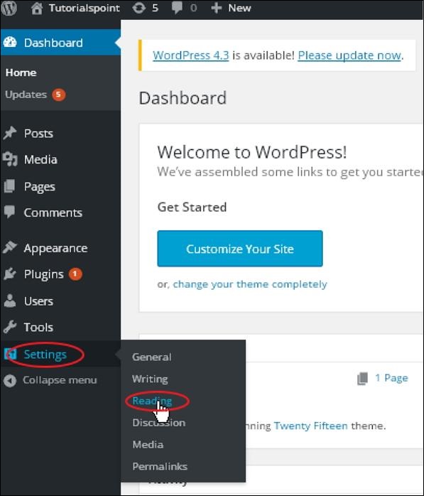 WordPress – Reading Setting