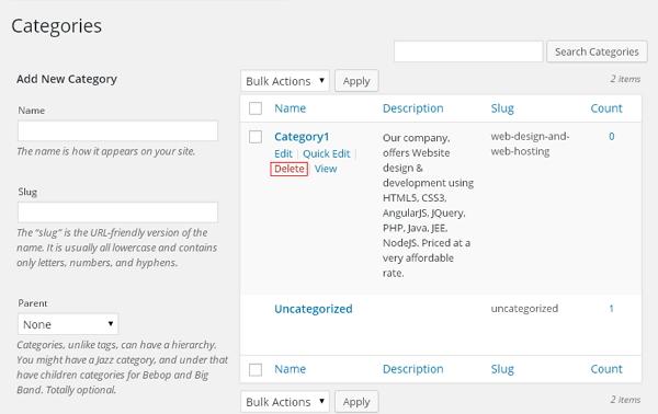 WordPress – Delete Category