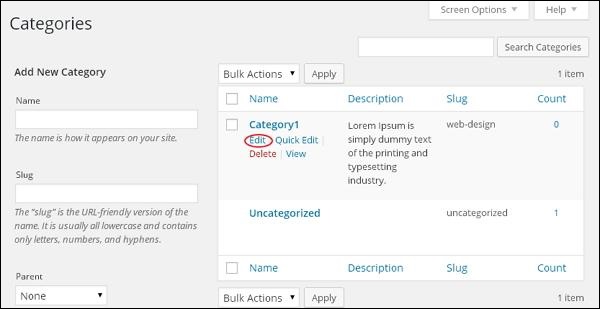 WordPress Edit Category
