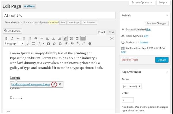 WordPress Edit Links